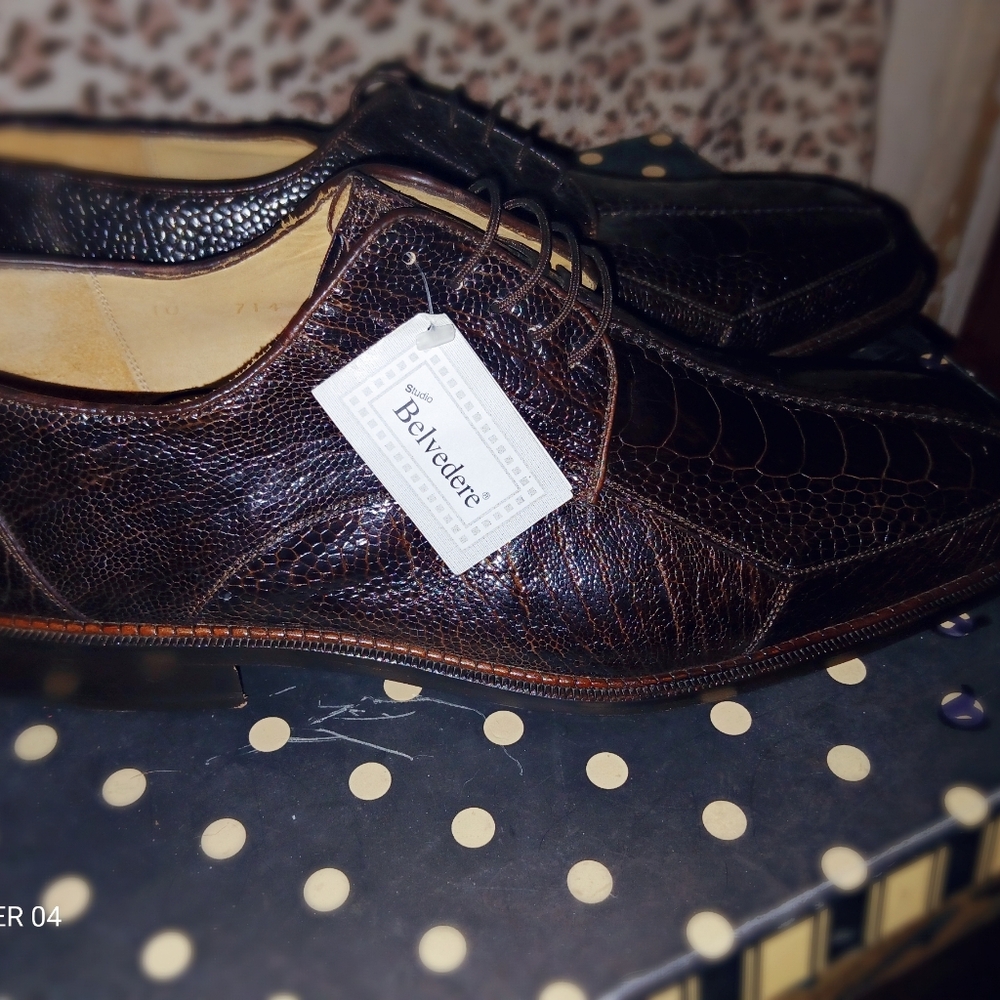 Belvedere Mens Brown Ostrich Dress Shoes 100% Leather